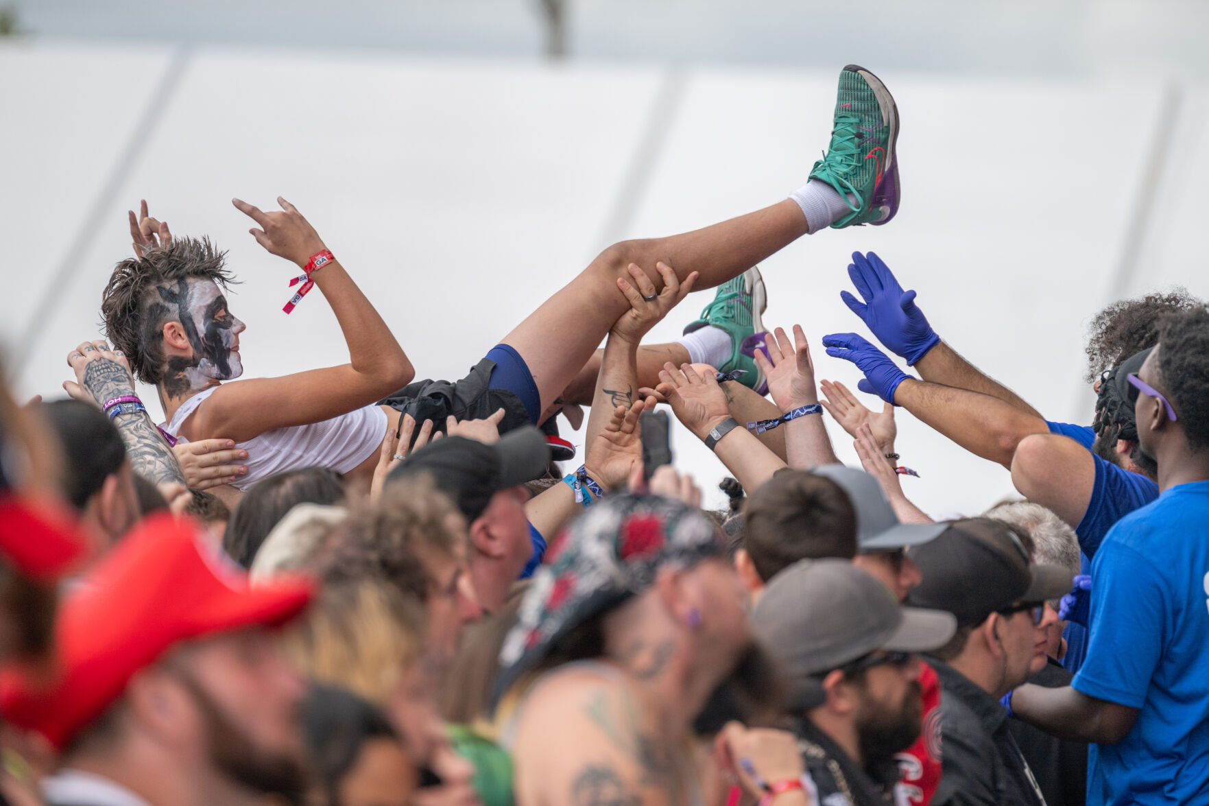 Crowd surfers at Day 1 of Louder Than Life Festival in Louisville